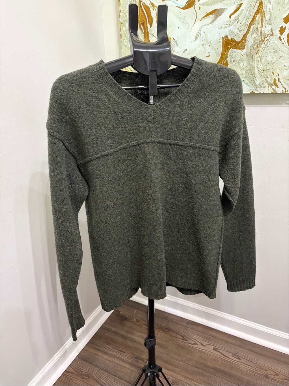 Vintage Patagonia Washed Lambswool V-Neck Sweater Men's M Loden Green 51120